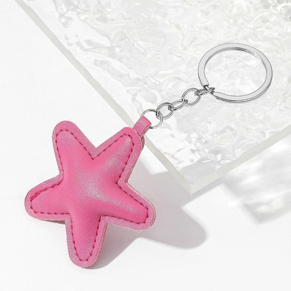 Car Key Holder Leather Keyring Simple Colorful Pendant Charm Star Shape Keychain Couple