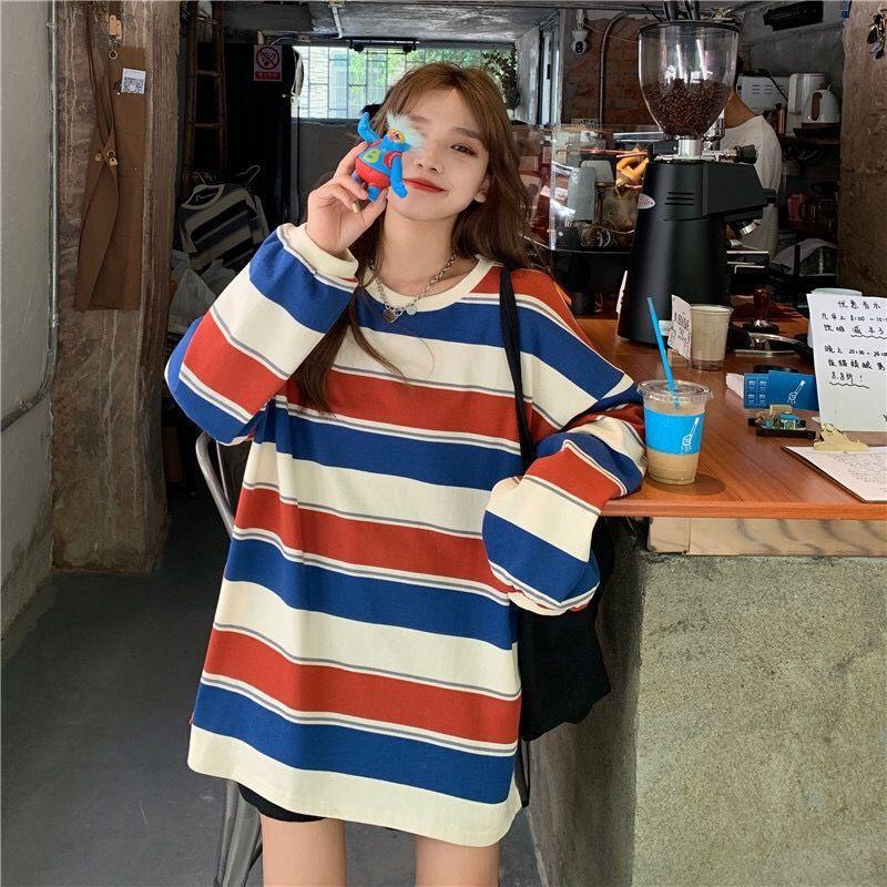 Women's Trendy Loose Striped Long Sleeved T Shirt