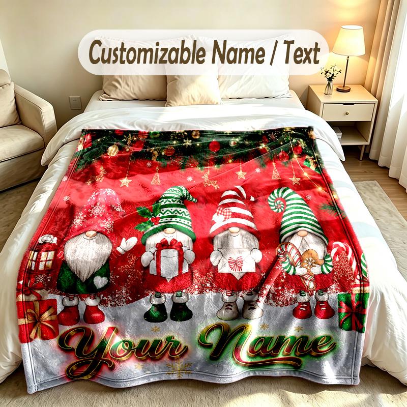 Gnome Theme Custom Blanket Personalized Name & Text Customized Soft Warm Throw Blanket Home Decor