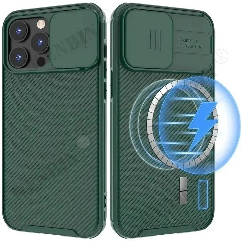 Магнитный чехол для iPhone 16 15 14 13 12 Pro Max Plus 11 Mini Защитная крышка с окном для линзы Ударопрочный Защитный чехол