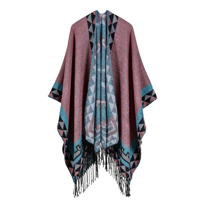 Women's Rhombus Tassel Lengthened Hot-selling Imitation Cashmere Shawl Can Be Used On Both Sides, Thickened Cape