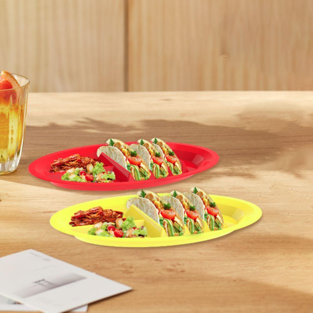 2pcs Oval Taco Plate Divided Taco Holder Tableware Taco Serving Tray Snack