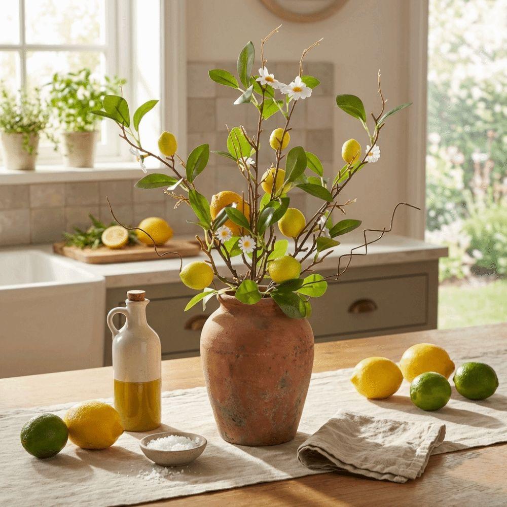 Green Leaves Lemon Fruit Branch with Flower Simulated Fruit Tree Living Room Porch