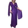 Women's Sequin Prom Dress Long Cape Sleeve Front Twist Knot Maxi Dress Sparkly V Neck Formal Evening Party Wedding Gown