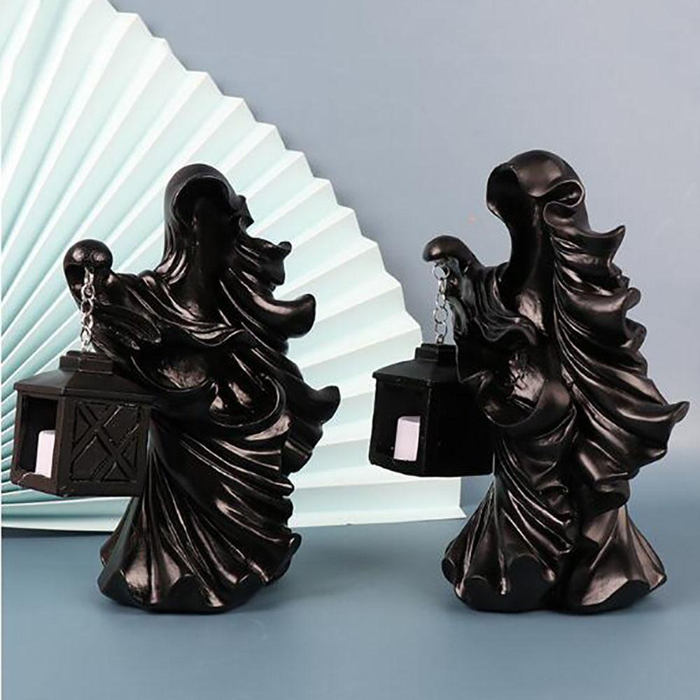 Черная 7,87-дюймовая статуэтка призрака из смолы с фонарем для декора сада и двора