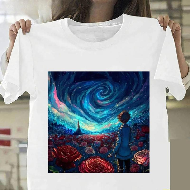 Ван Гог Маленький принц Искусство масляной живописи Модные женские футболки Одежда в стиле Харадзюку Летние футболки с коротким рукавом Повседневные топы с круглым вырезом