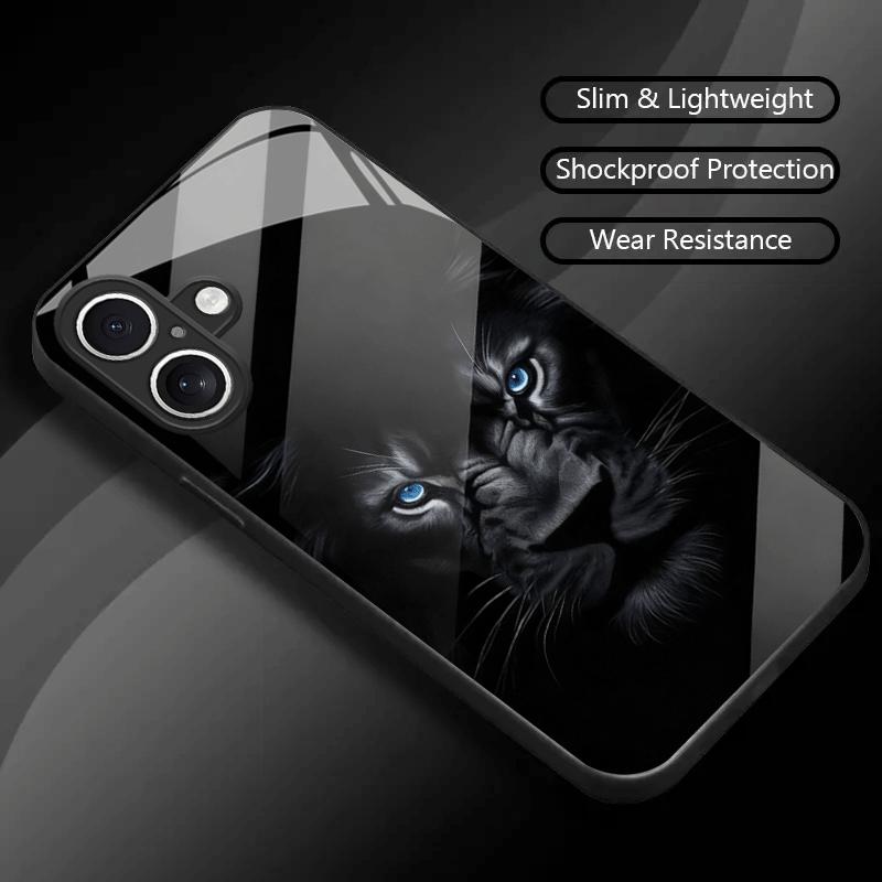 Стеклянный чехол для телефона с узором «Глаз льва» для iPhone 17 16 15 14 13 12 11pro plus max, противоударная и противоударная задняя крышка