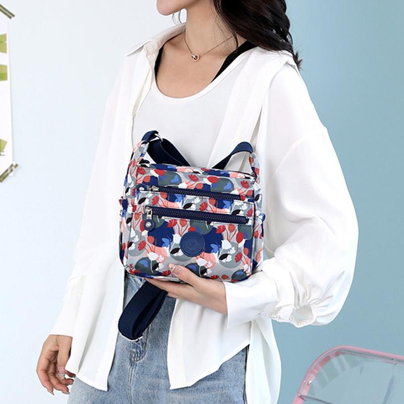 2025 Новая Мода Нейлоновая Принтованная Сумка-Мессенджер Большая Вместимость Многослойная Цветочная Сумка на Плечо Повседневная Универсальная Женская Сумка Кроссбоди