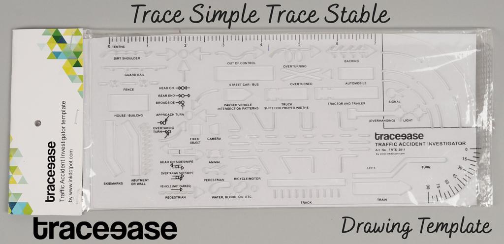 Traceease Шаблон для следователя по дорожно-транспортным происшествиям 10,25 x 4,5 дюйма, символы знаков дорожно-транспортных происшествий, пластиковая измерительная линейка — 1 толщина 16 дюймов