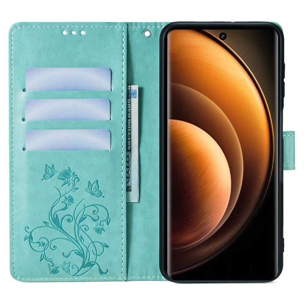 Для vivo X100 5G Чехол-кошелек из ПУ кожи с тиснением в виде бабочки, ремешок на запястье, чехол для телефона