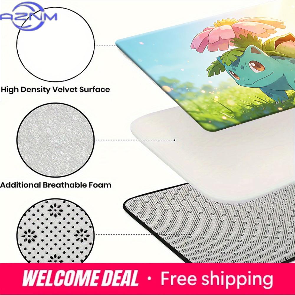 Cute Bulbasaur with Pink Flower on Back Print Non-slip Doormat, Soft Absorbent Floor Rug for Home Decor