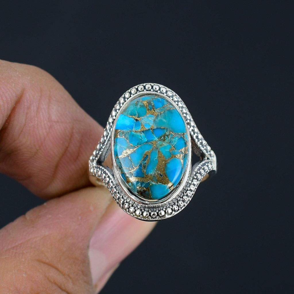 Кольцо в форме глаза из натурального медного бирюзового камня 925 пробы из стерлингового серебра для женщин и девочек