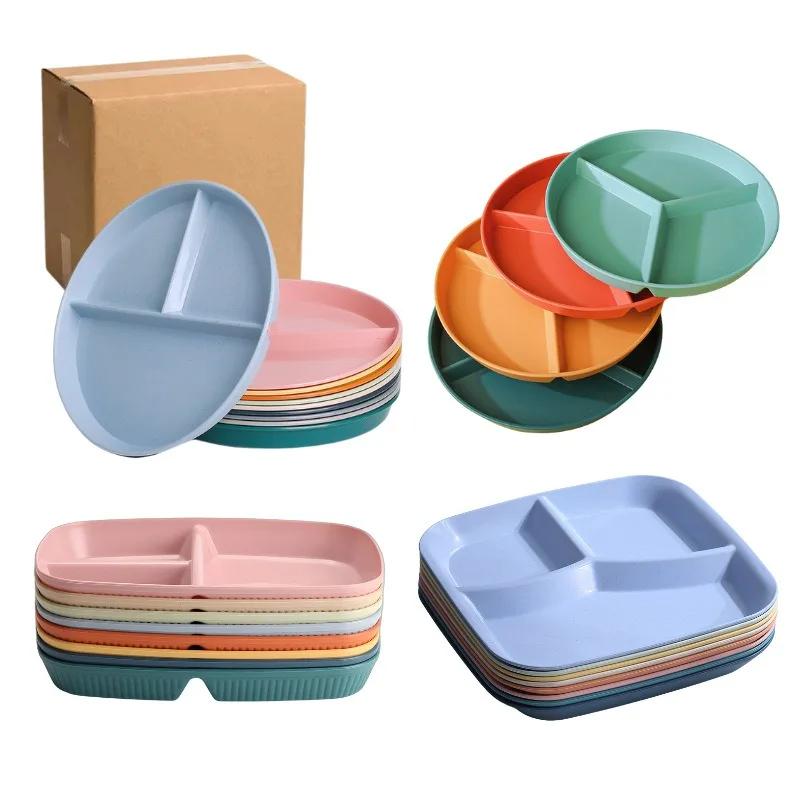 Divided Dish In 3 Diet Reusable Round Dinner Plate Kitchen Dinnerware Portion Plates for Adults 3 Compartments Microwave Safe