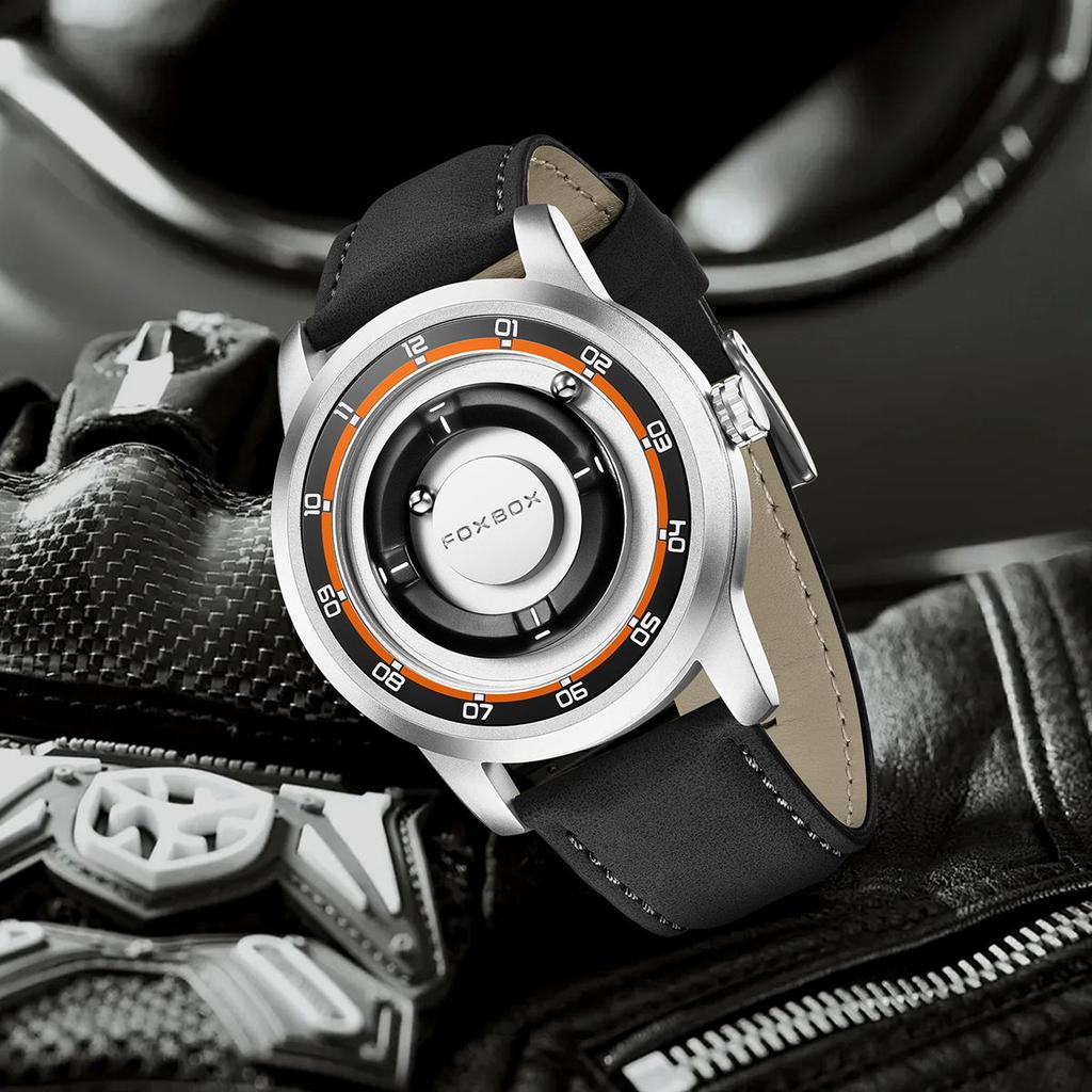 FOXBOX Magnetic Driven Watch Fashion Waterproof Quartz Wristwatch Rolling Steel Ball Pointer Sports Watches