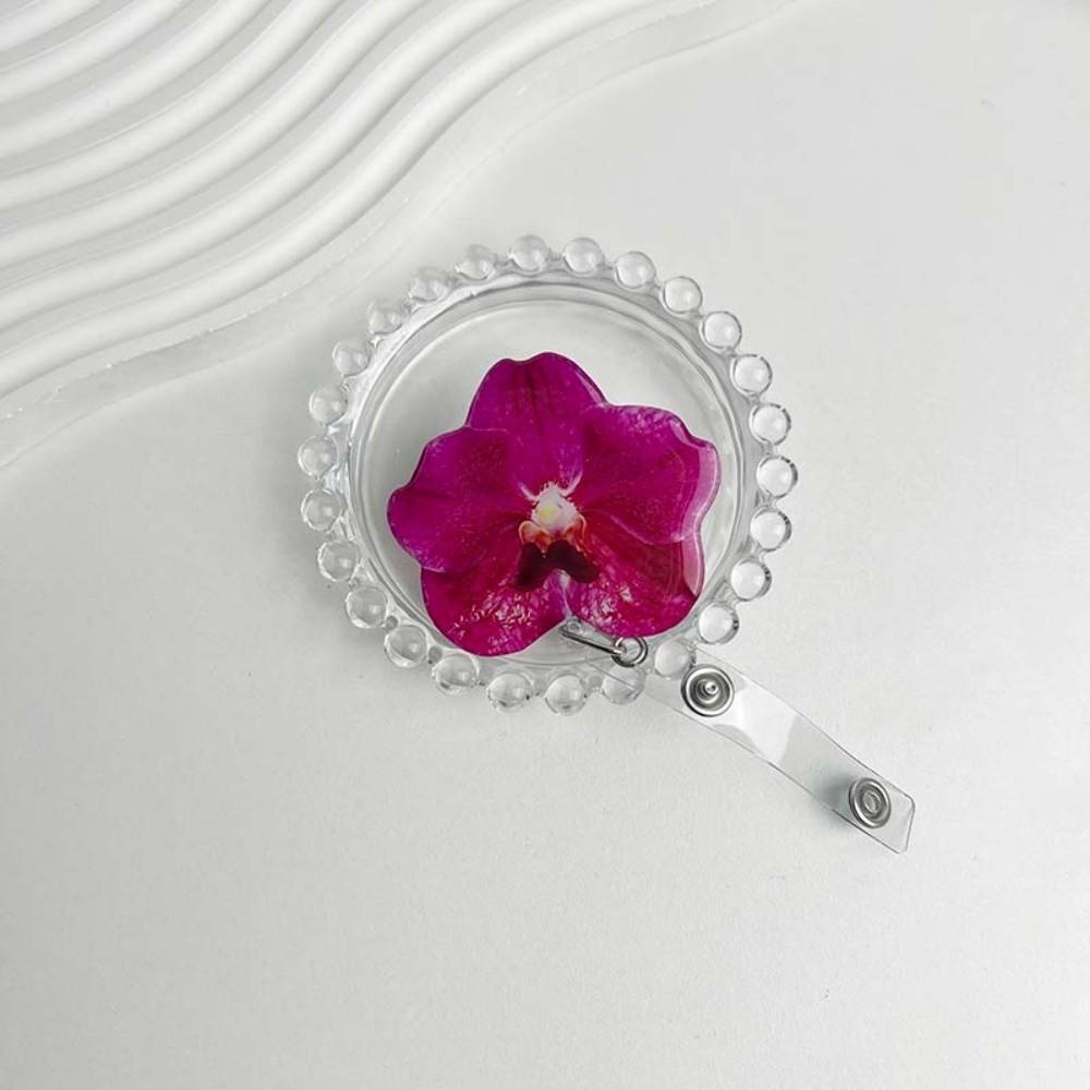 New Acrylic Resin Holder Clip Durable Retractable Design ID Badge Reel Orchid Flower Shape Name Tag Badge Student Use