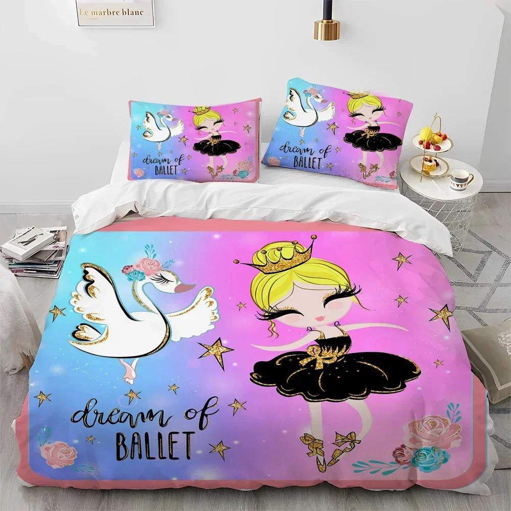 Cartoon Cute Ballet Girl Ballerina Comfortable Duvet Quilt Cover Pillowcase Bedding Set Children Bedroom Decoration Home Textile