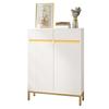 Shoe Cabinet, White Ribbed Front, 2 Drawers, 2 Swing Doors, Height-Adjustable Shelves, Integrated LED Light Strip, Golden Iron Legs