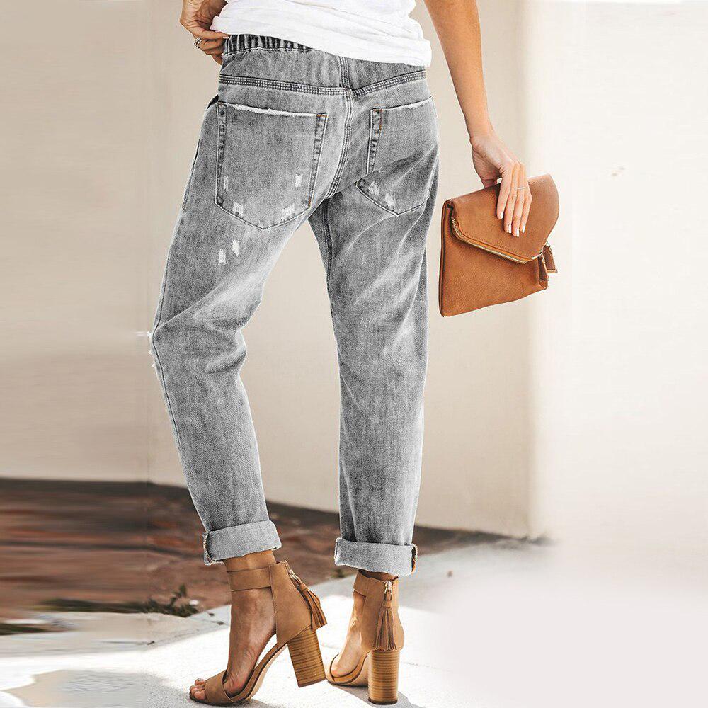 Рваные джинсы, винтажные повседневные брюки-карандаш с высокой талией в корейском стиле, женские брюки