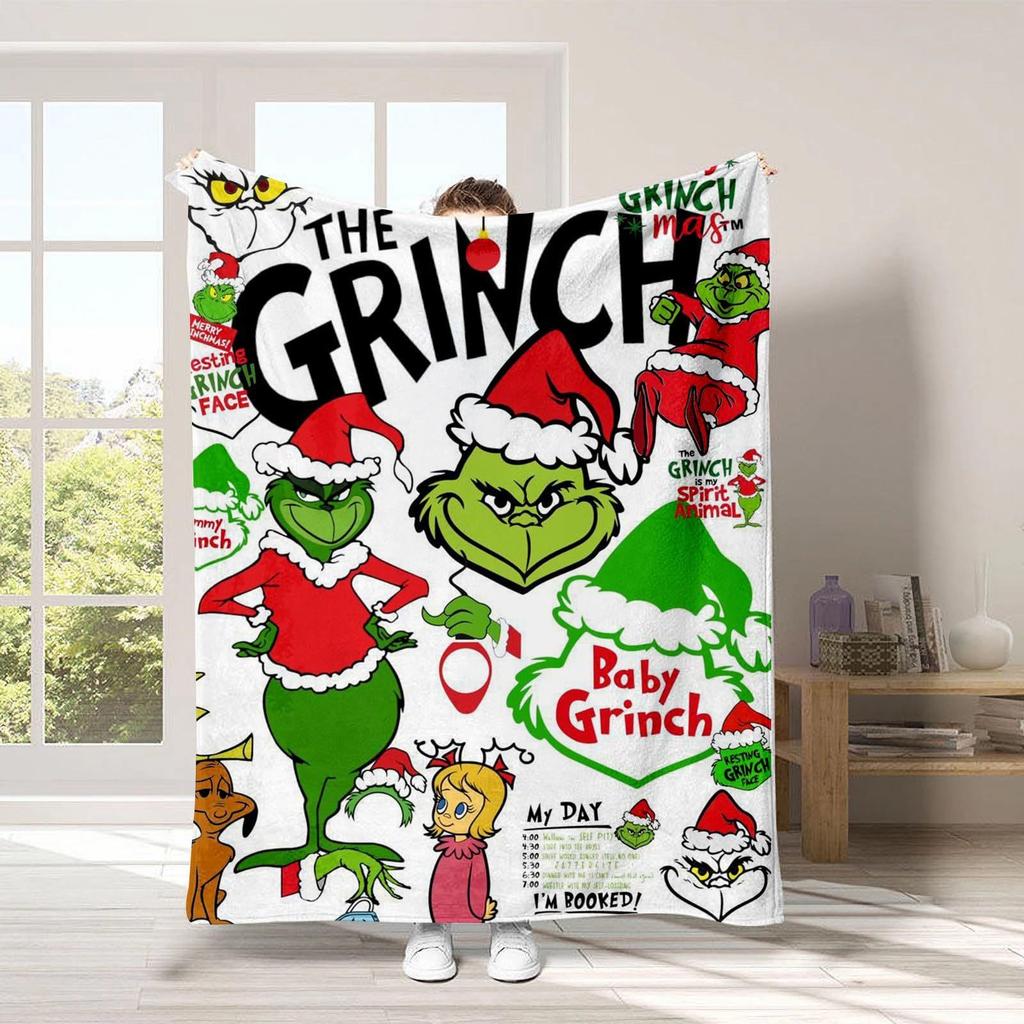 Christmas Cartoon Green Devil Blanket Christmas Decoration Flannel Blanket Digital Print Blanket