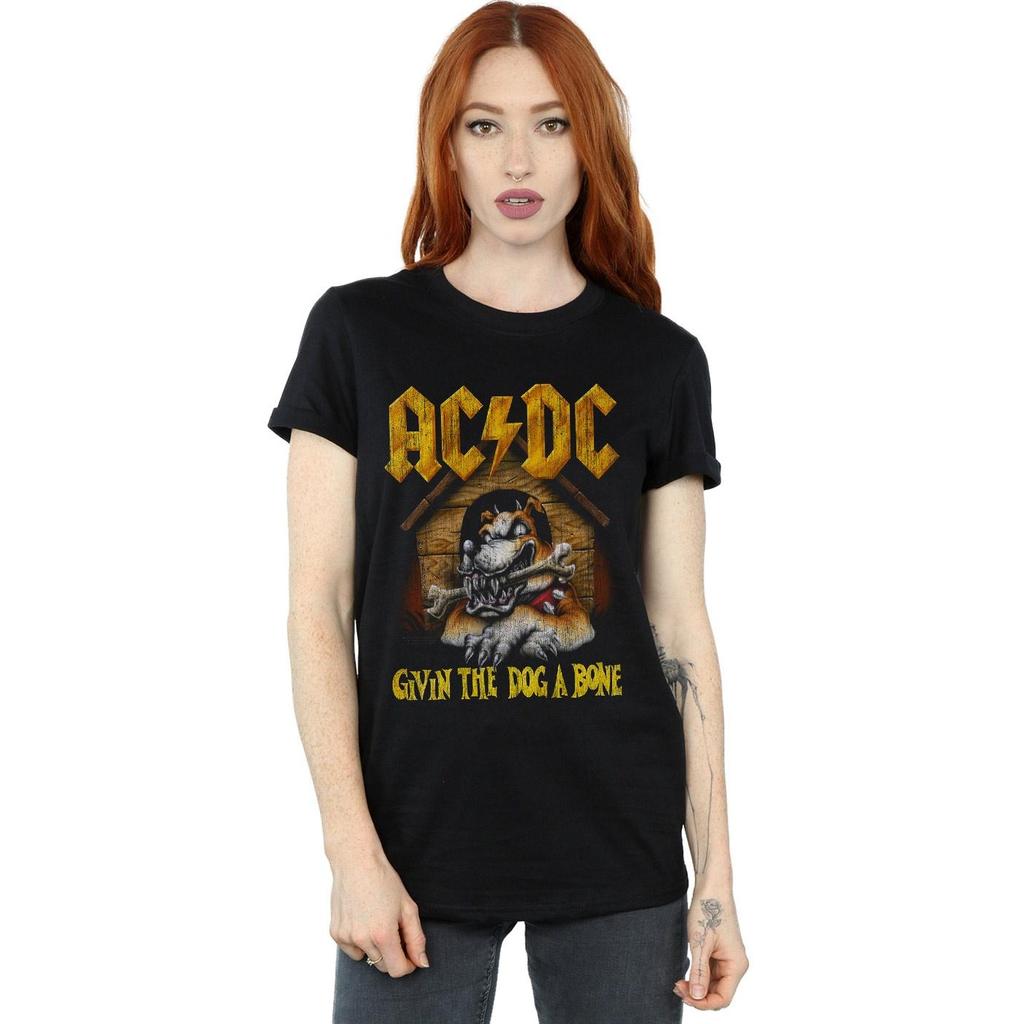 AC/DC Womens/Ladies Give The Dog A Bone Cotton Boyfriend T-Shirt
