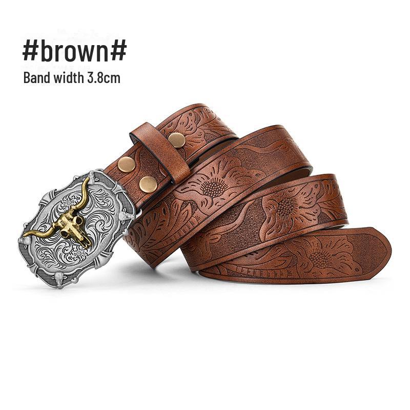 "Western Cowboy Leather Belt - Large Plate Trend, American Street Style, Youth Outerwear Accessory"