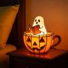 Ghost Reading Book Lamp Cute LED Ghost Reading In Pumpkin Cup Halloween Night Light for Bedroom Tabletop Decor