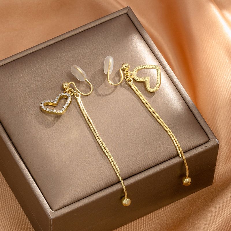 2023 New Design Earrings Love Rhinestone Long Tassel Earring Mosquito Coil No Piercing Ear Clip Female
