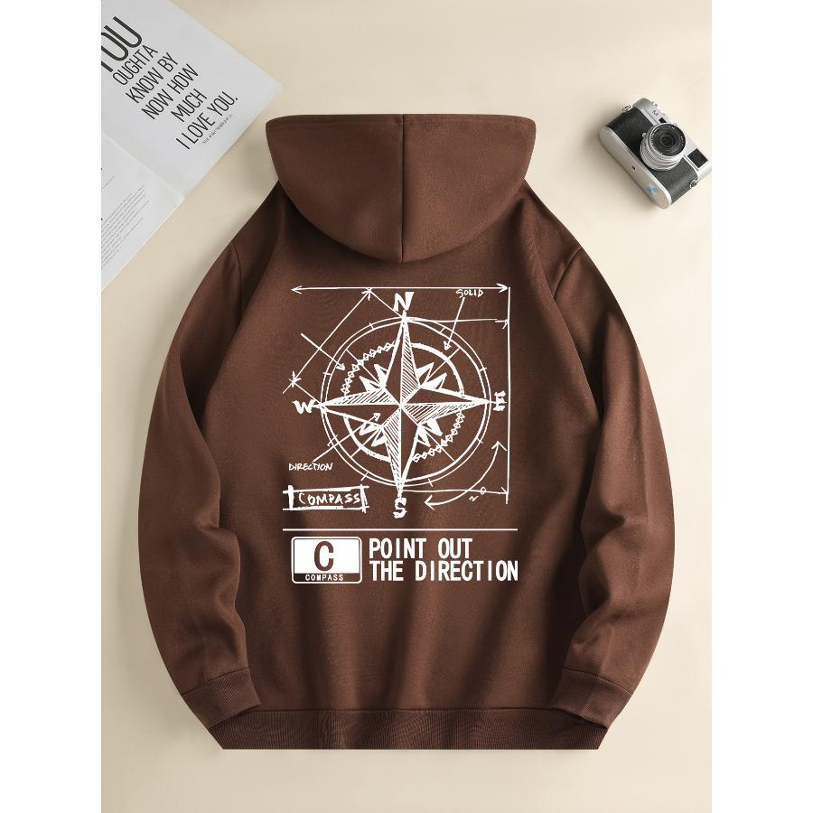 Men's New Fashion Hoodie, Casual Daily Drawstring Hooded Sweatshirt, Geometric Printing, Front Kangaroo Pocket, Men's Jacket
