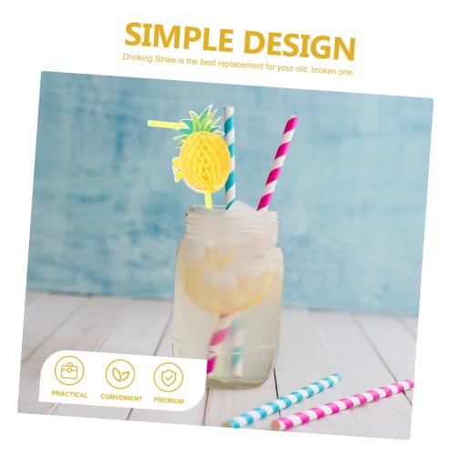 Lurrose 150 Pineapple Straws, Fruit Party Straws, Tropical Paper Straws, Flamingo Straws, Luau Party Straws, Hawaiian Straws, Wine Ties