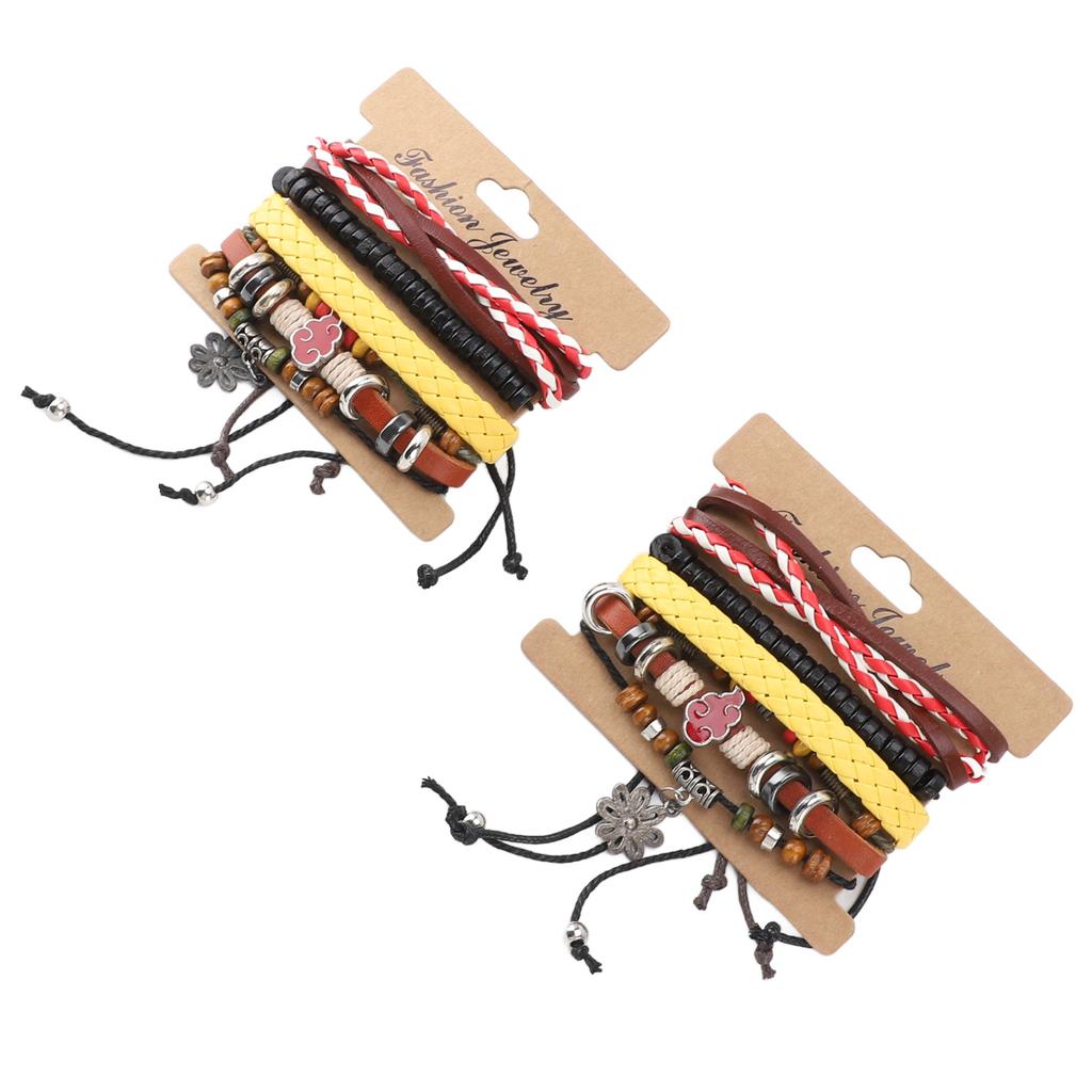 2 Set Vintage Multi Layers Women Bracelet PU Leather Ethnic Tribal Braided Bracelet