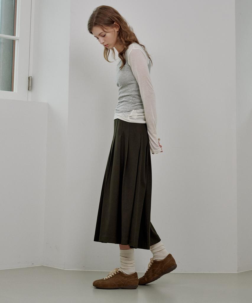 Rosiro Midi Pleated Skirt Khaki