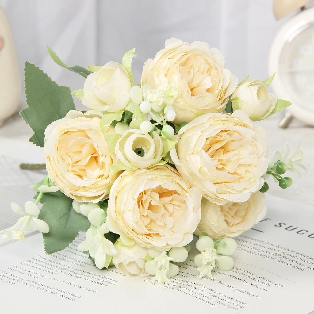 Букет из искусственных розовых пионов с 5 стеблями из шелковых цветов для украшения дома на свадьбу