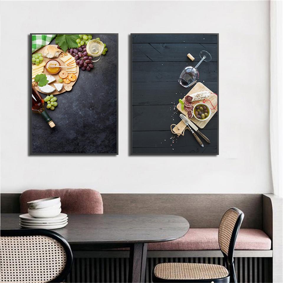 Овощи Фрукты Здоровая кухня Еда Холст Картина Греп Сыр Плакаты Печать Настенные картины Ресторан Столовая Декор