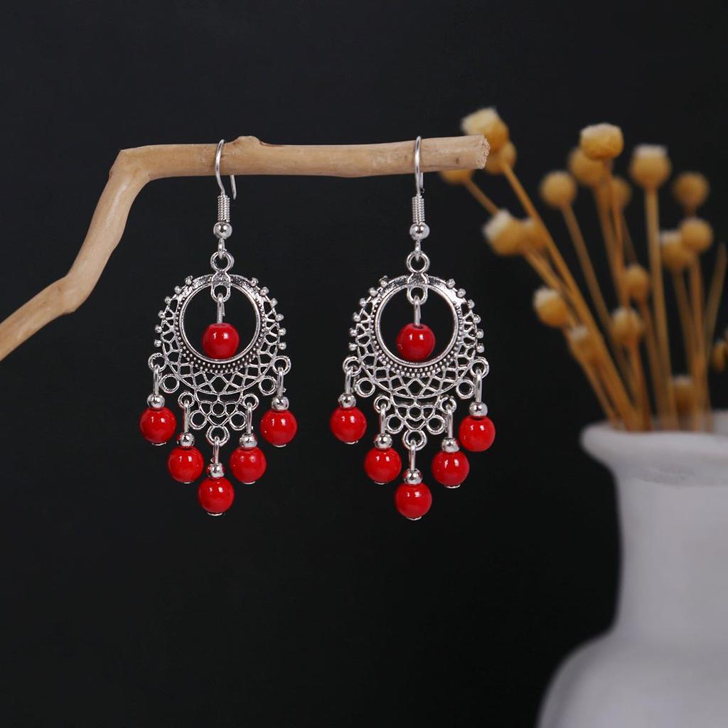 Богемные этнические длинные серьги-подвески с металлическими кисточками