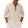 Men's Spring Summer Long Sleeve Shirts Cotton Linen Causal Loose Fit Solid Color Dailywear Lapel Collar Single Breasted Tops