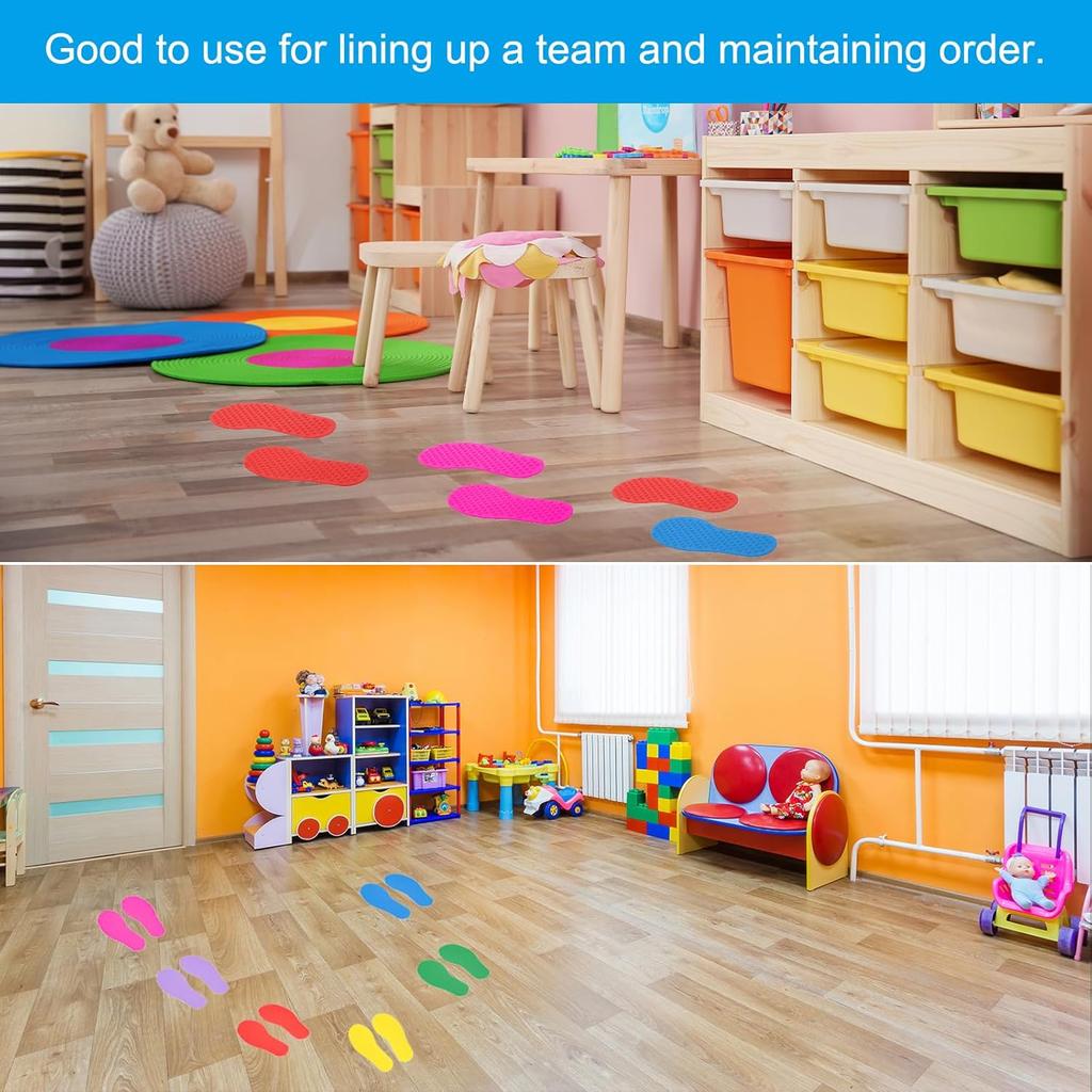 PATIKIL Feet Markers for Classroom, 4 Pairs Plastic Floor Foot Shaped Non Slip Spots Carpet Markers for Education Preschool Children Teacher