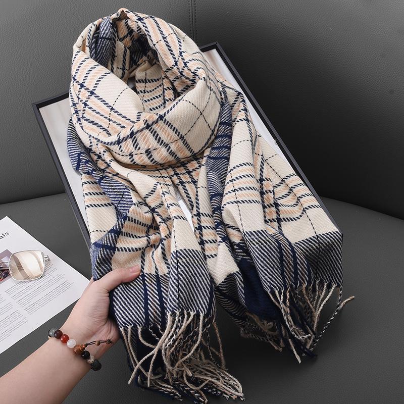 Осенне-зимний студенческий модный полосатый клетчатый шарф с бахромой для японских и корейских женщин