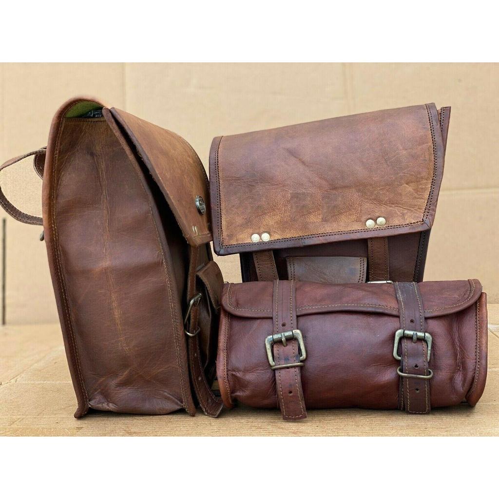 Мотоциклетная седельная сумка Combo 3, винтажные кожаные кофры, чемодан для инструментов, 3 чехла для велосипеда