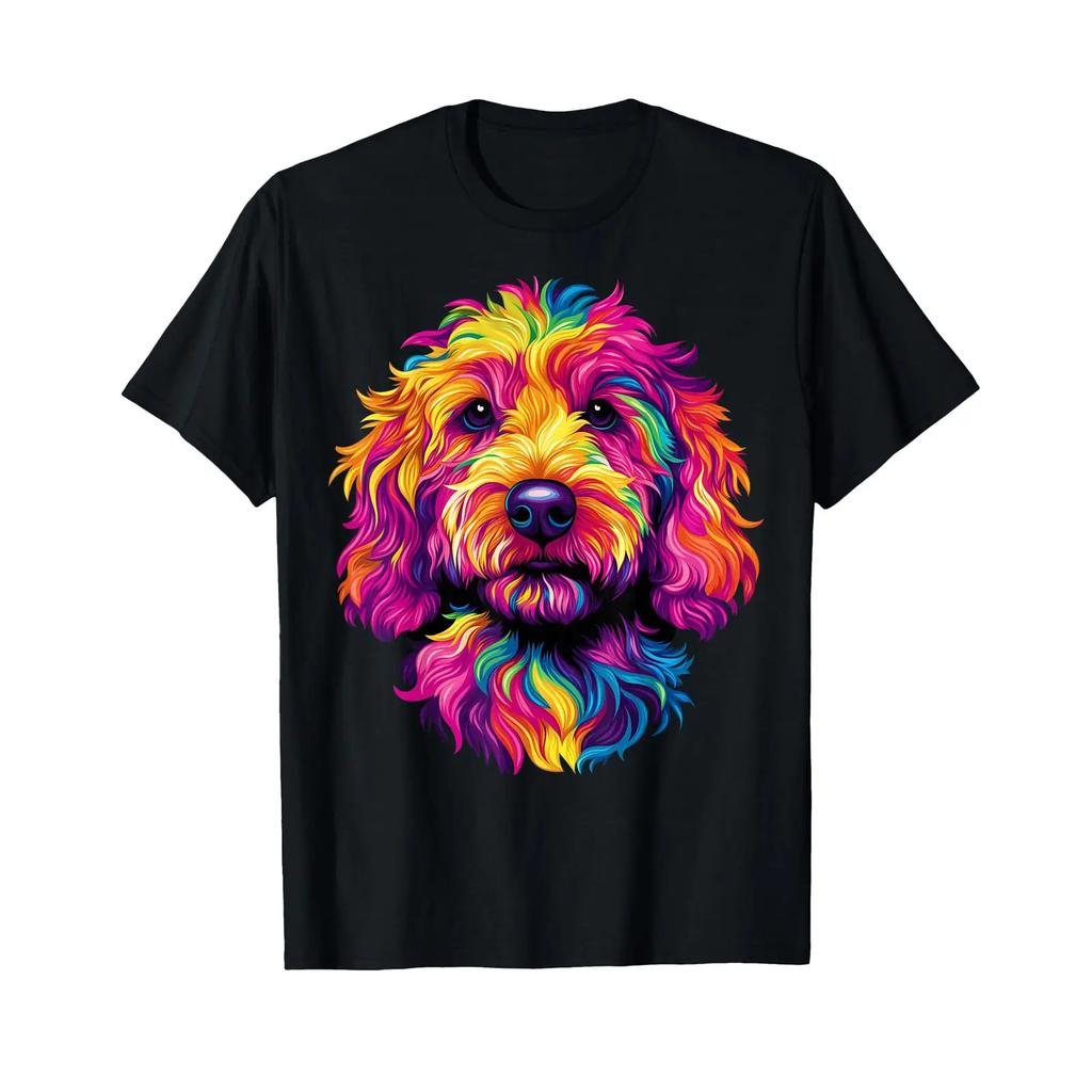Colorful Goldendoodle Face Golden Doodle Dog Lover Black T Shirt Vintage Breathable Casual Stretched Soft Unisex Graphic