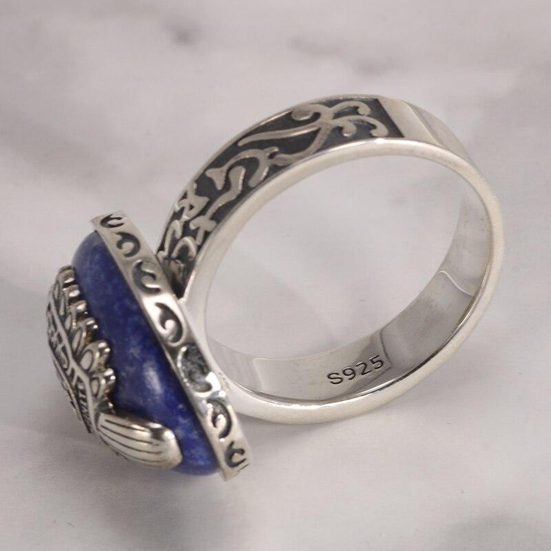 The Vampire Diaries Rings Real 925 Sterling Silver Rings for Men with Lapis Lazuli Natural Stone Jewelry