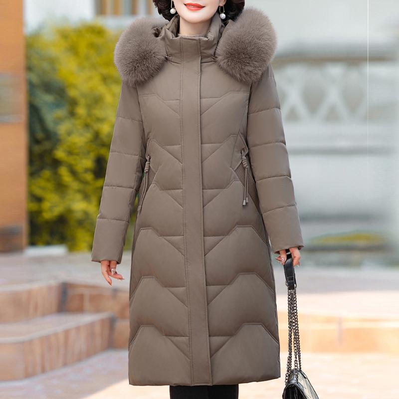 Зимний пуховик для женщин с воротником из натурального меха, длинные парки с капюшоном, элегантное толстое теплое пуховое пальто, женская верхняя одежда
