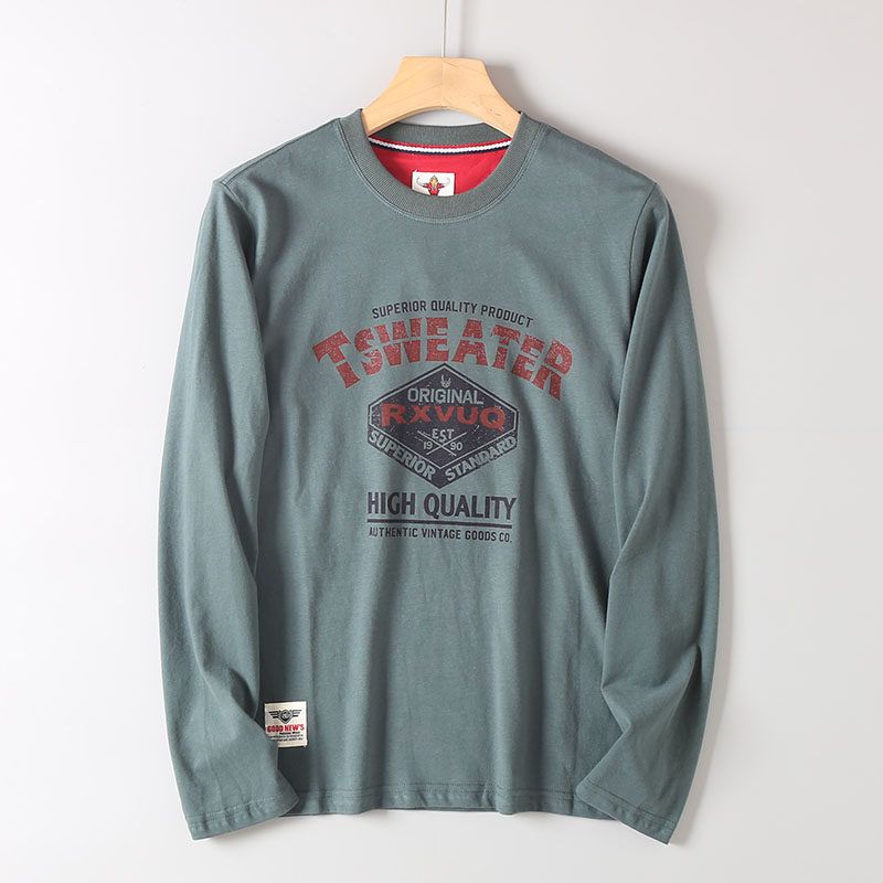 Soft and Comfortable! Exported Quality, Label-Cut, Pure Cotton Printed Long-Sleeve T-Shirt for Men, Casual Round-Neck Base Shirt for Spring and Autumn