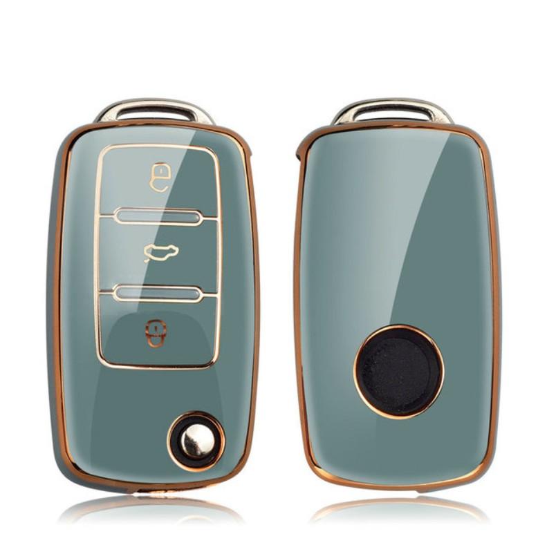 Golden-edged TPU Car Flip Key Case Cover Shell For Volkswagen VW Polo Golf Passat Tiguan Beetle Caddy T5 Up Eos Skoda Octavia Seat Leon Altea