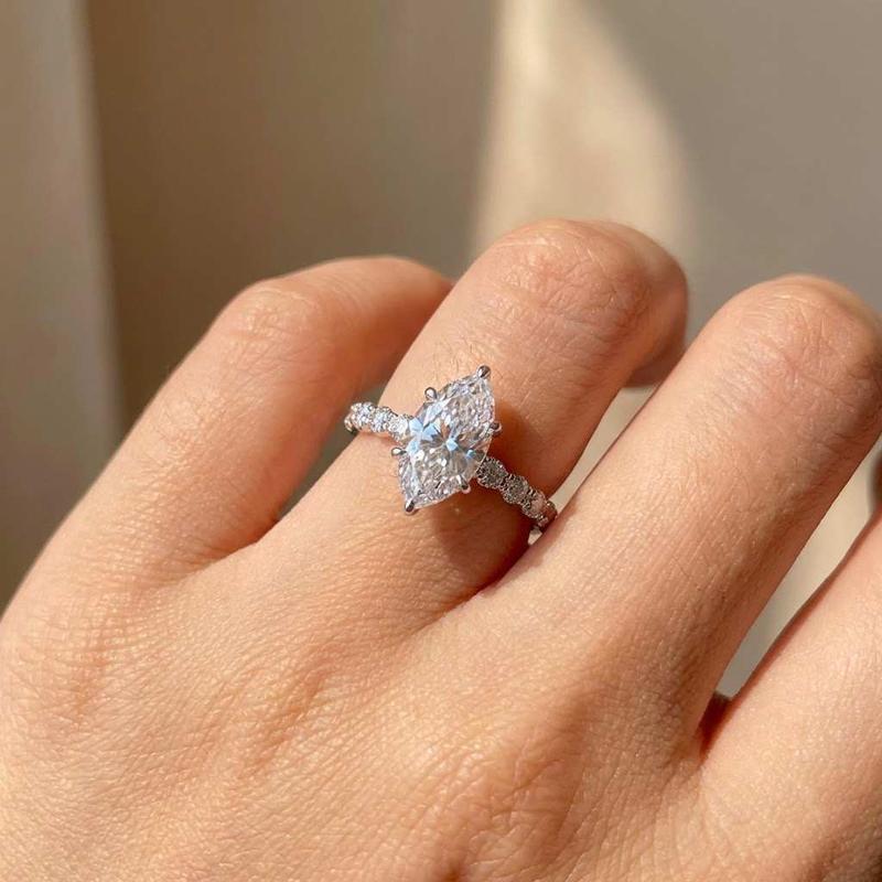 Серебро 925 пробы Новый модный дизайн Кольца с кубическим цирконием формы «маркиз» для женщин Современный тренд Свадебные сверкающие украшения