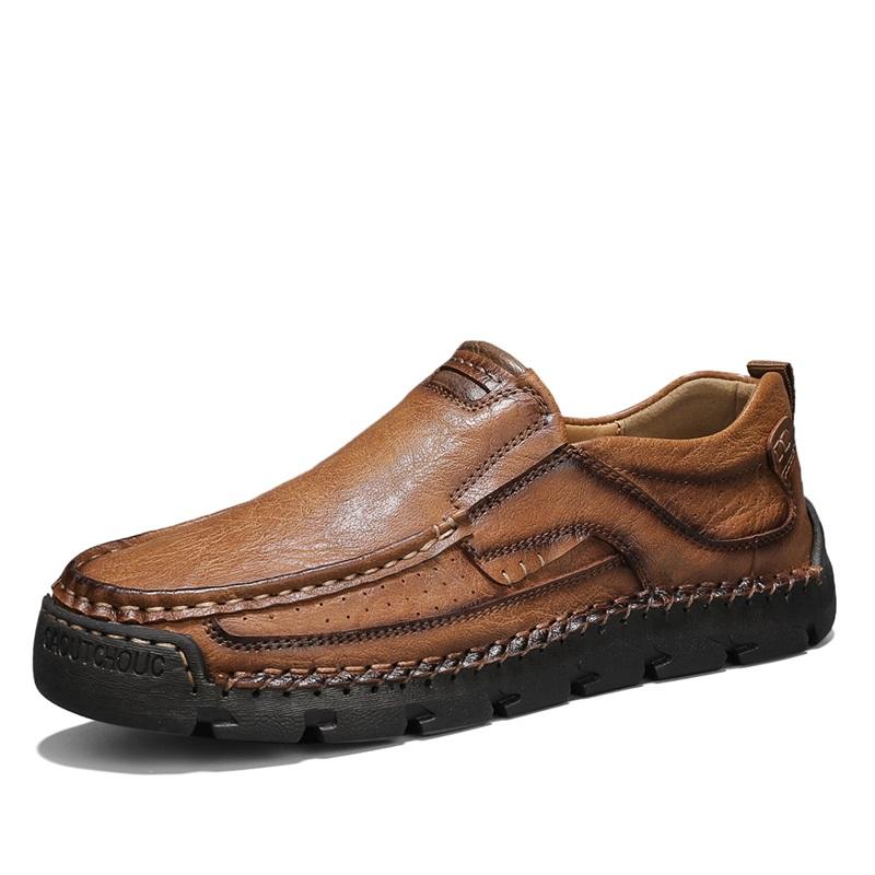 Fashion Comfortable Men's Soft-Soled Slip-On Flats Casual Leather Loafers Versatile Business Shoes Non-Slip Male Hiking Shoes Moccasins
