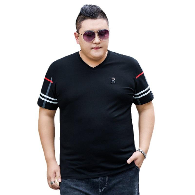 Мужская футболка больших размеров с v-образным вырезом и короткими рукавами Fat People, хлопковая эластичная рубашка из ледяной ткани, топы