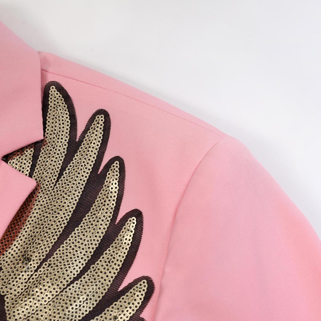 Мужская мода золотистый блестящий пиджак с крыльями