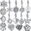 100% 925 Sterling Silver Clear Zircon Snowflake Herbarium Cluster Pendant Beads Fit Charms Bracelet Jewelry