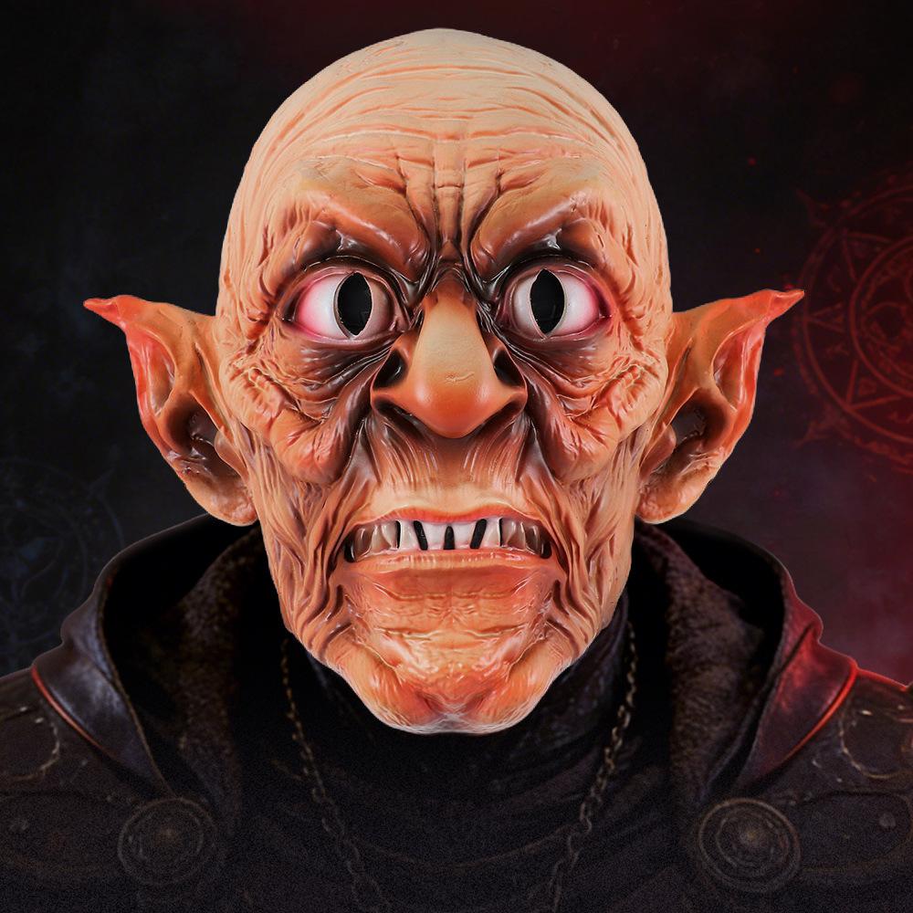 Маска Колдуньи из Warcraft Фэнтезийные Латексные Маски на все лицо с заостренными ушами Морщинистая Кожа Клыки Заостренные Уши Капюшон на всю голову Маска на Хэллоуин