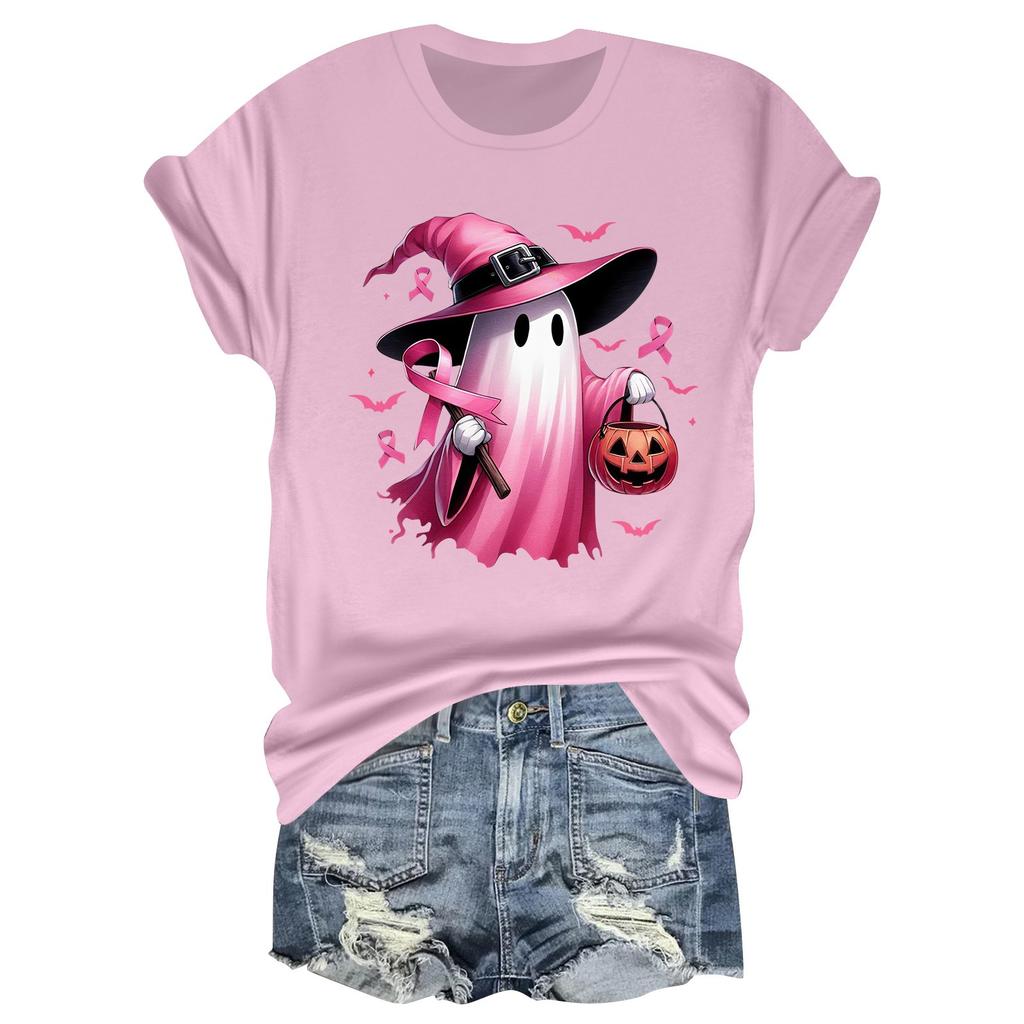 Женская повседневная футболка на Хэллоуин с принтом груди, пуловер с круглым вырезом, топ с короткими рукавами